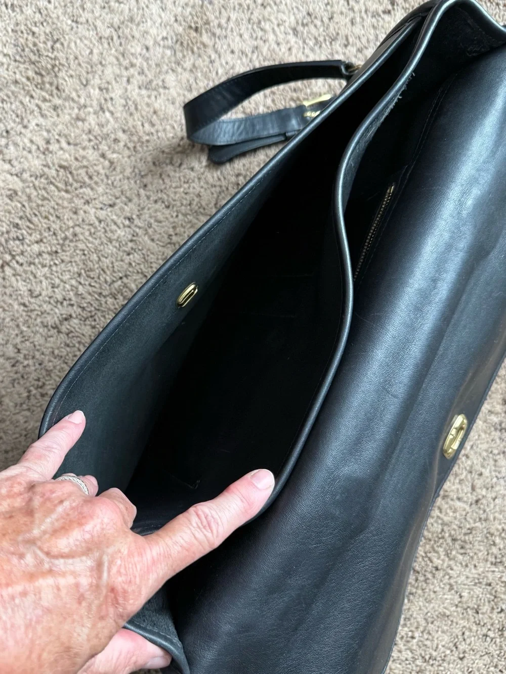 Black Leather Men's Briefcase with Gold Hardware